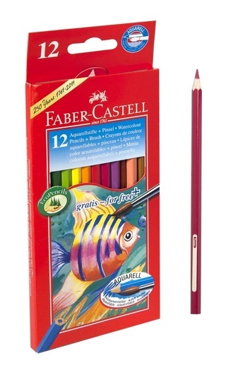 114413 Акварельные карандаши COLOUR PENCILS с кистью, набор цветов, в картонной коробке, 12шт.																										
